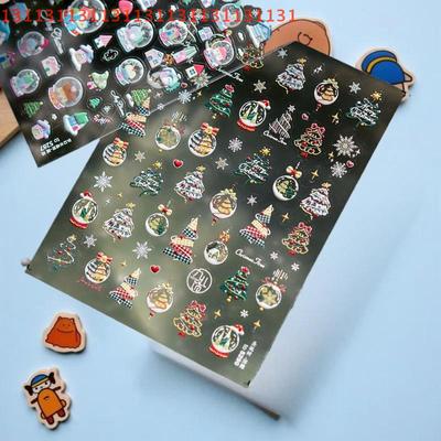 DIY Winter Nail Stickers with Metallic Christmas Tree and Cartoon Santa Claus Crystal Ball Decals