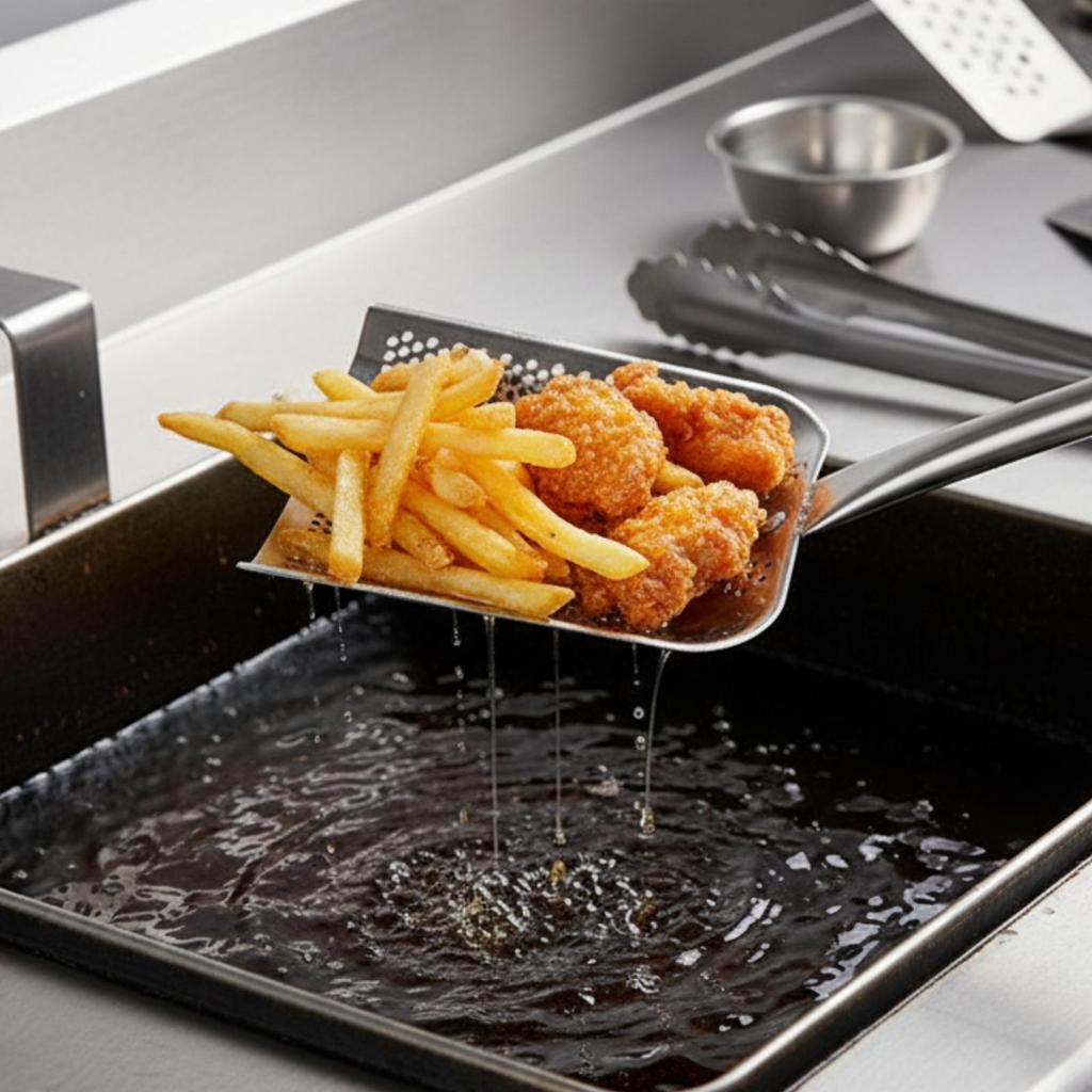 Stainless Steel OilSkimming Easy to Clean Oil Slag Resistant Fried Food Skimmer with Long Handle for