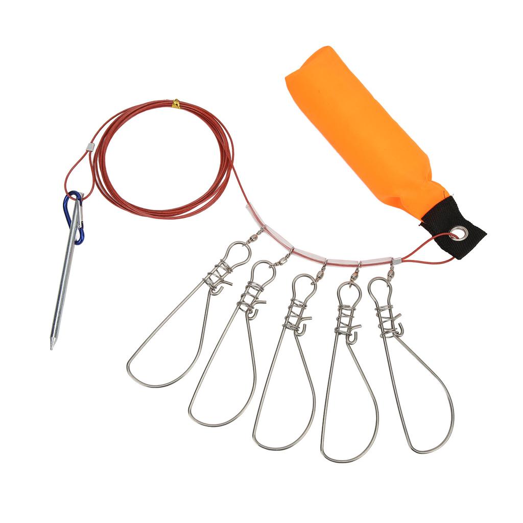 Live Fish Lock with Foam Float Stick Steel Wire Fishing Lock Buckle Fish Stringer Kit for Outdoor