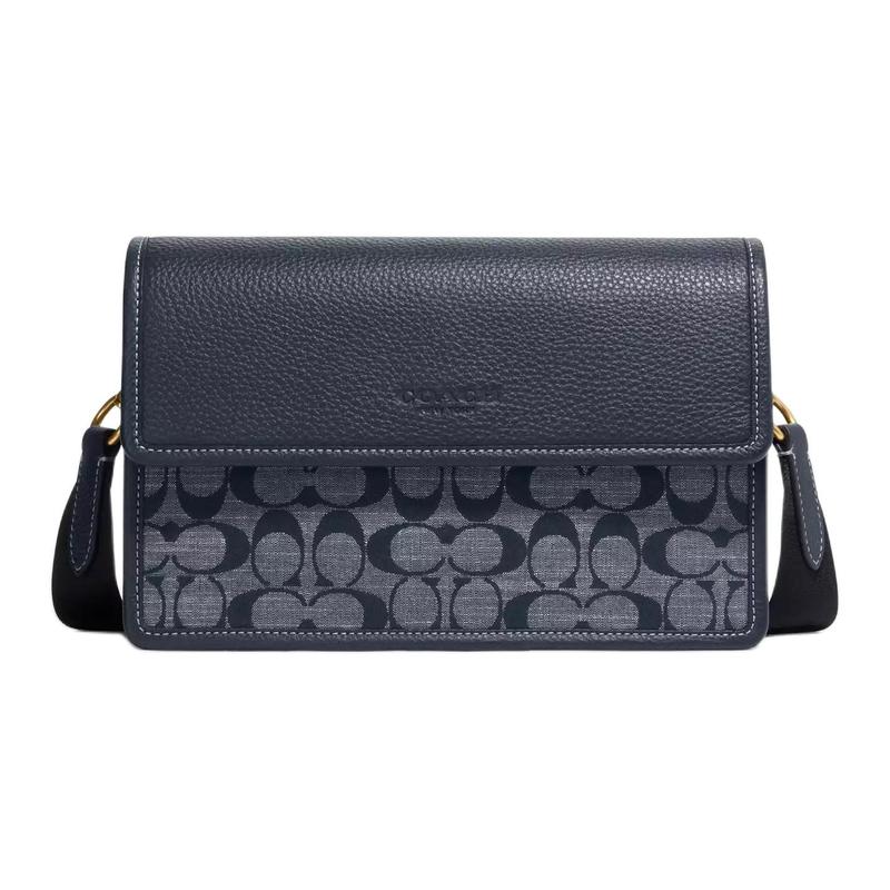 

COACH Turner 25 all-over printed classic presbyopic shoulder, mulberry silk plain fabric, crossbody bag, medium size, men s, denim blue синій