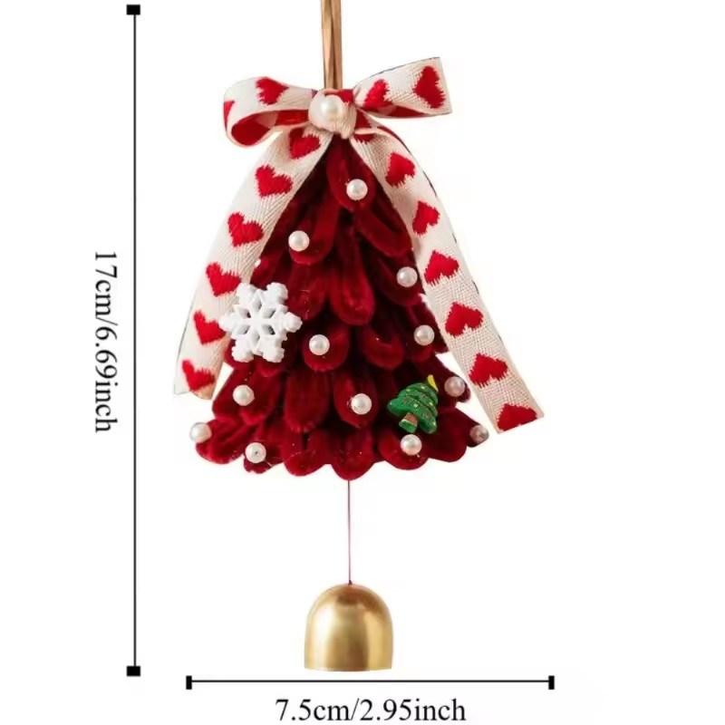 Handmade DIY Christmas Tree Ornament Kit Plush Felt Craft Material with Festive Bells Heart Bows for Xmas Gift Decoration Jewelr