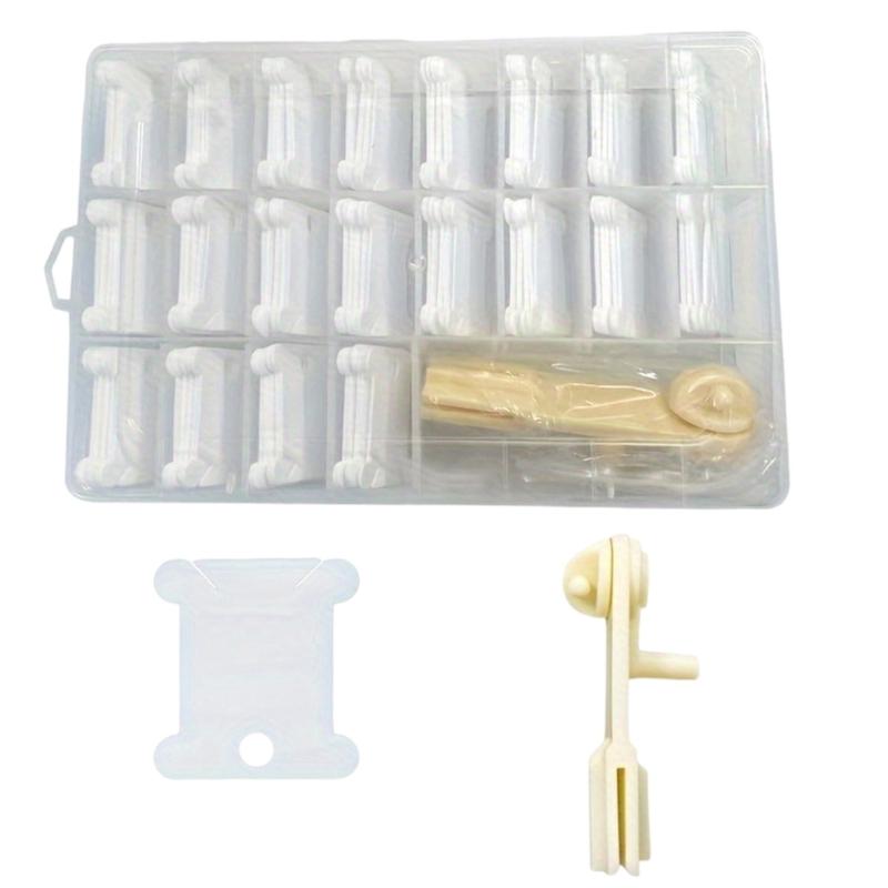 

200Pieces White Embroidery Floss Bobbins With Plastic Thread Organizers and Bobbins Winder for Crosses Stitching 1