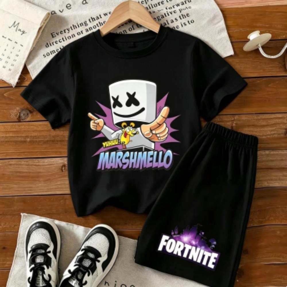 

Kids Cartoon Figure Fun Printed 11 Colors Kids T-shirt and Shorts 2 Piece Set Summer Home Outdoor Casual Outfit Boy and Girl s Sports Set 5-6Y