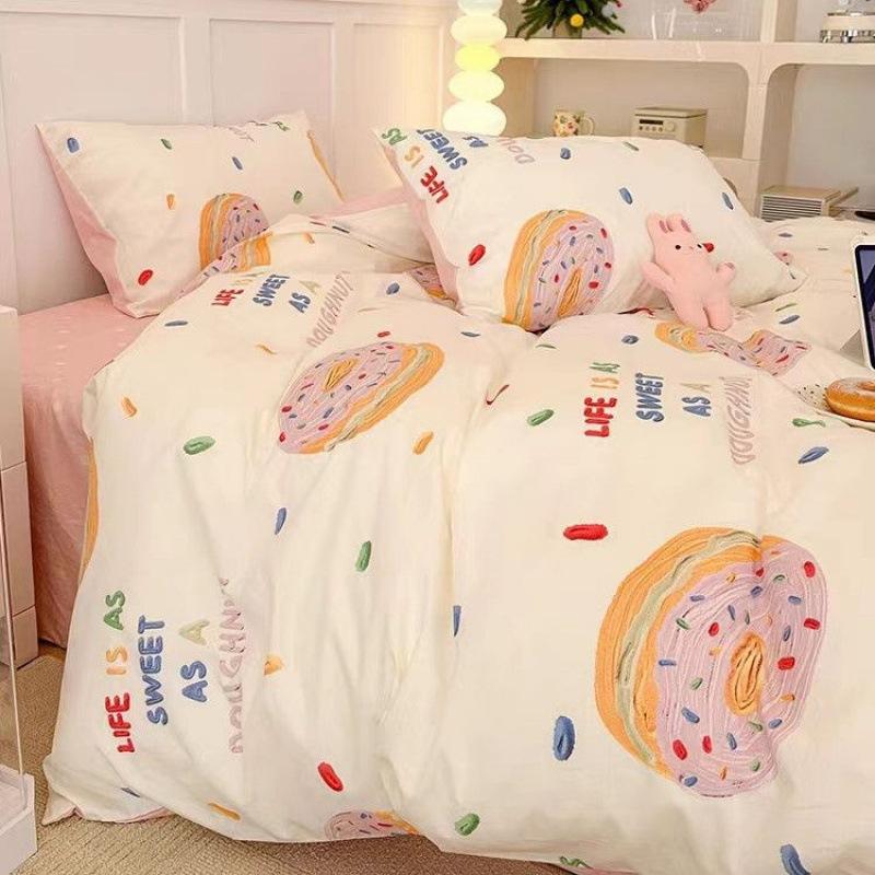 Washed Cotton Bed Four-piece Set Simple Bedding Quilt Cover Bed Sheet Dormitory Three-piece Set