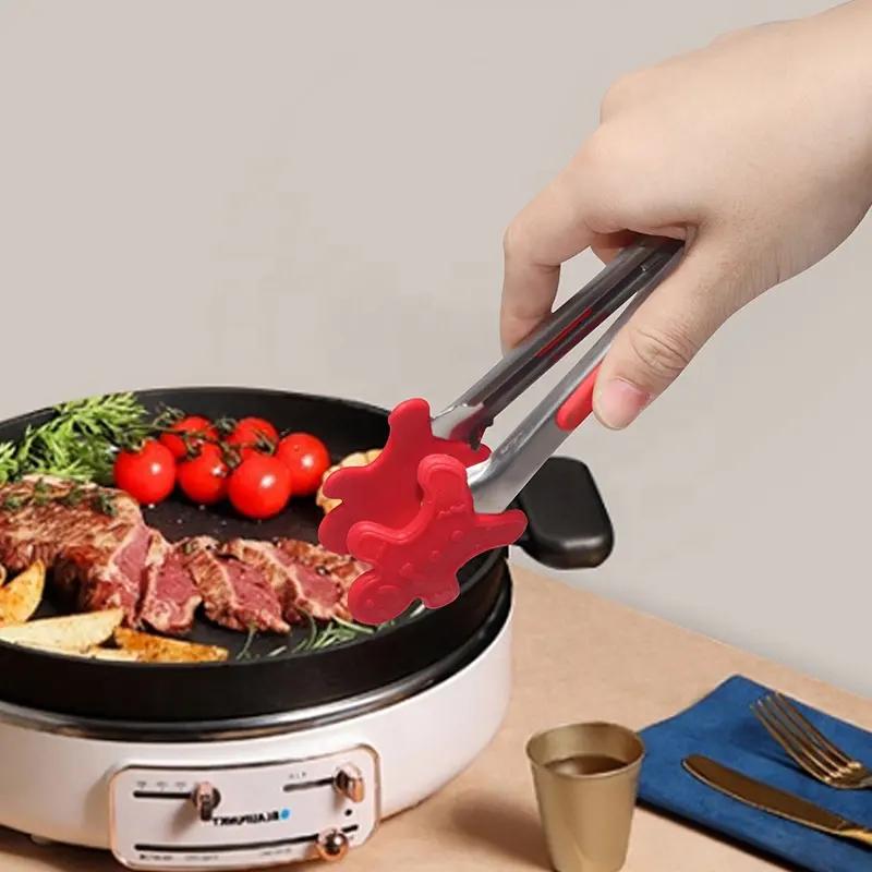 3PCS Stainless Steel Silicone Food Tongs Gingerbread Man Snowman Christmas Tree Cooking Tongs Steak Bread Tongs Kitchen Utensils