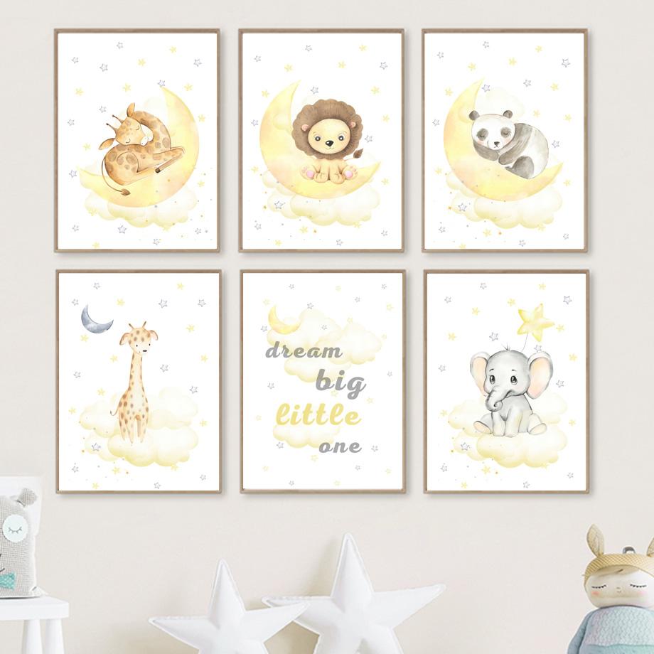 

Жираф Лев Слон Панда стопка большой маленький настенный художественный принт холст живопись плакат на скандинавскую тему настенные панно Декор для детской комнаты