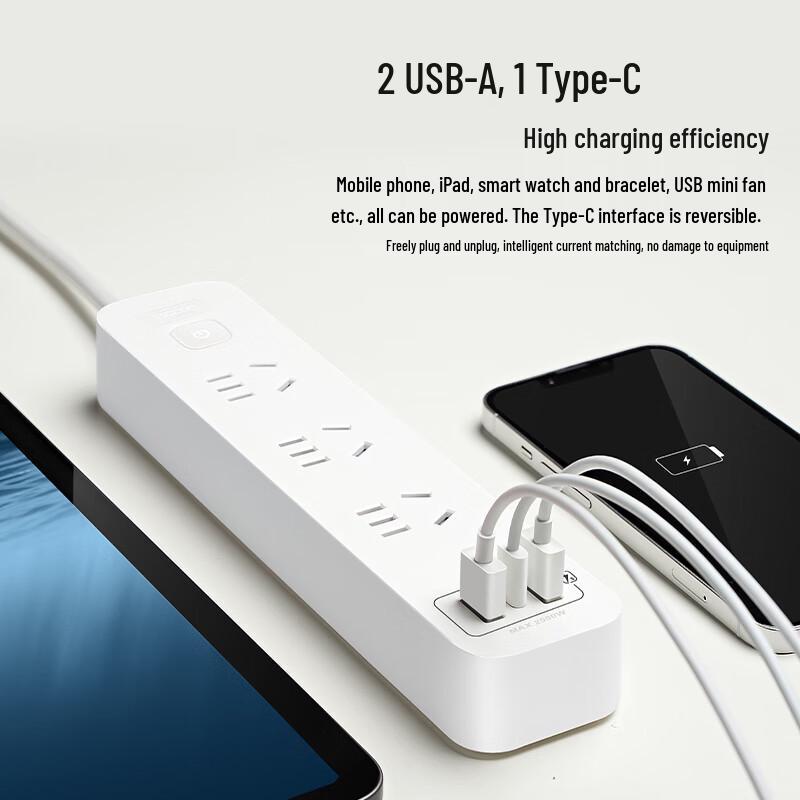 DELIXI USB-C & USB-A Power Strip CN Plug (adapter Included)