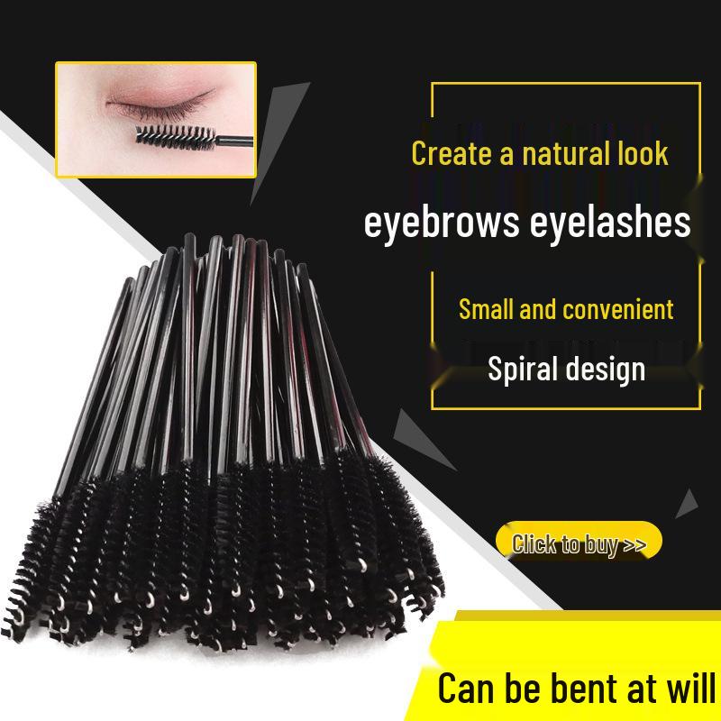 50er-Pack Spiral-Wimpern- und Augenbrauenbürsten: Schwarze Plastik-Make-up-Werkzeuge zum Graften.