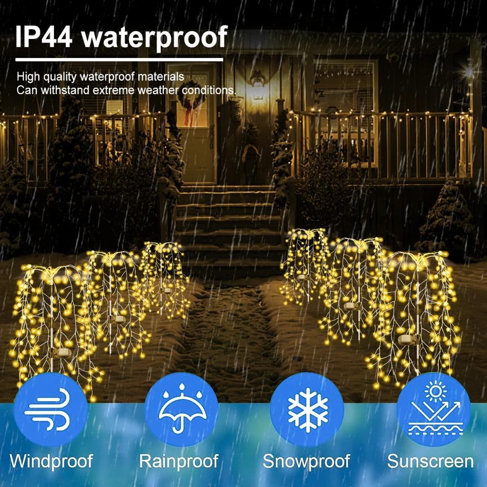 Solar Powered 200/120LED Willow Tree Fireworks Lamp 8 Modes Outdoor Garden Lights Multicolour/warm Decorative String Light