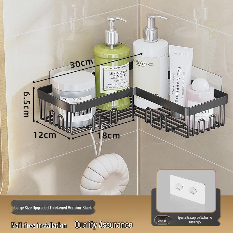 Non-Drill Wall-Mounted Bathroom Shelf: Double-Layer Movable Storage for Toiletries