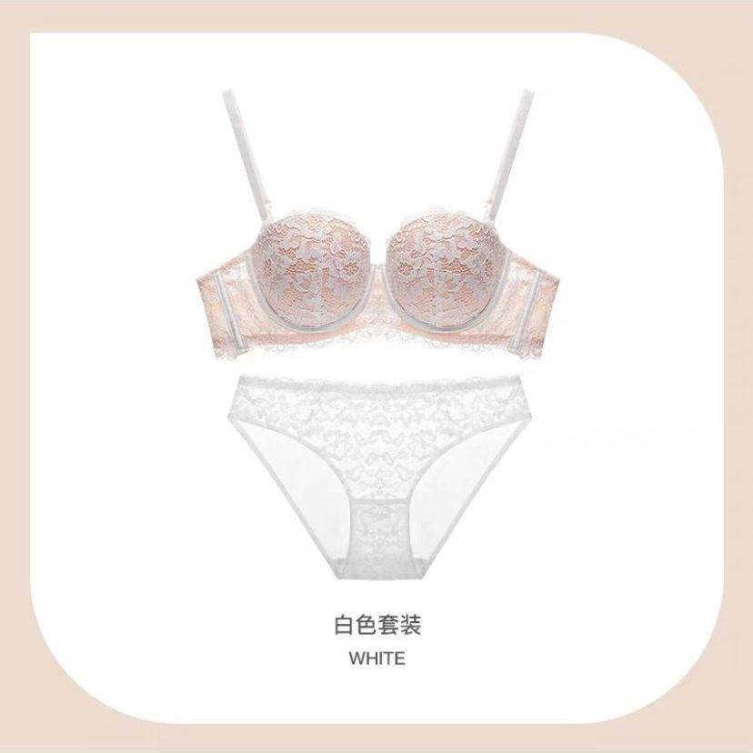 French Lace Embroidered Sexy Underwear Women's Small Breasts Gather and Top Support, Secondary Breasts, Anti-sagging Bra Cover Set