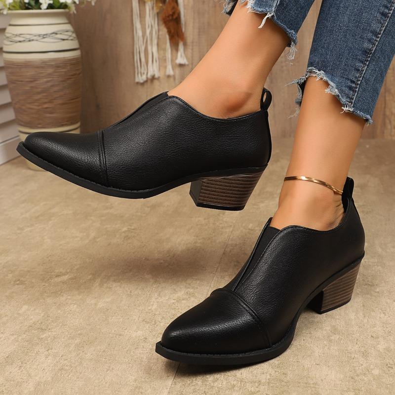 Women High Heel Single Shoes British Style Casual Leather Shoe Fashion Pointe High Heels Temperament Chelsea Boots Zapatos Mujer