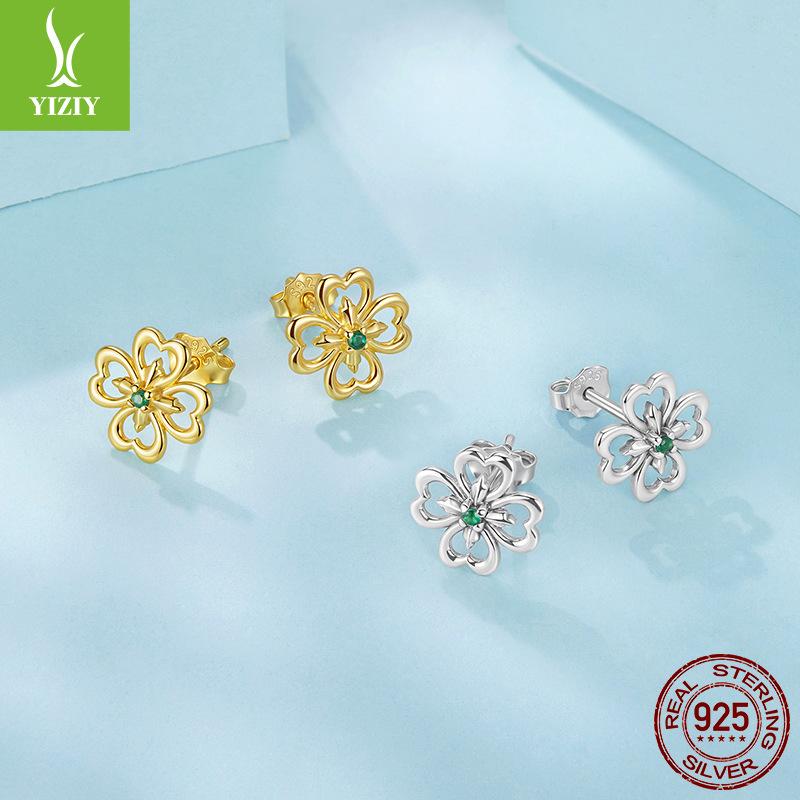 S925 Sterling Silver Four-Leaf Clover Stud Earrings Fashion Niche Temperament Earrings Women'S Cross-Border Source Direct Sales