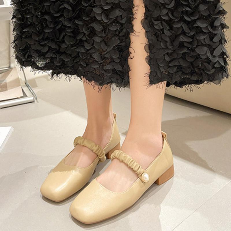 Mary Jane Thick Heel Round Toe Single Shoes 2024 New Casual Simple All-match Flat Bottom Comfortable Women Shoes Autumntime