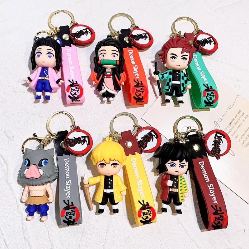 Demon Slayer keychains, anime doll car and motorcycle keychain accessories, cute character bag pendants, cartoon couple pendants