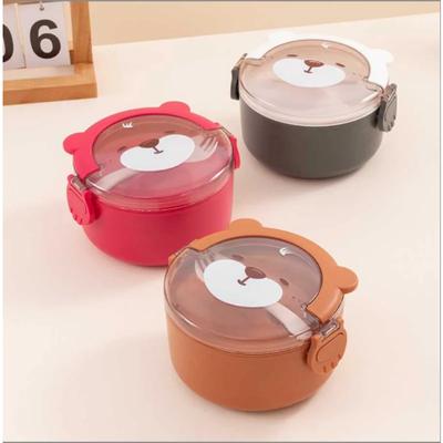 Cartoon Bear Lunch Box Microwave Safe Portable Leakproof Food Container with Utensils for Kids Students Adults
