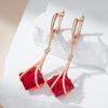 Square Red Natural Zircon Long Drop Earrings For Women  Rose Gold Color High Quality Daily Fine Vintage Jewelry