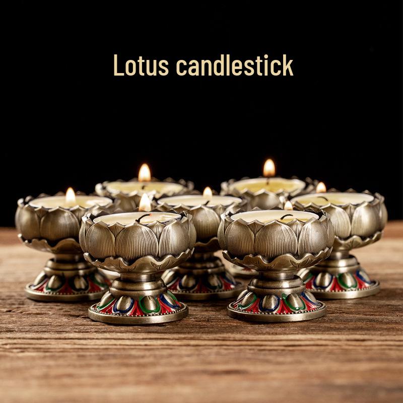 Ganzmetall Lotus Butterlampenhalter Set für Buddhistische Opfergaben