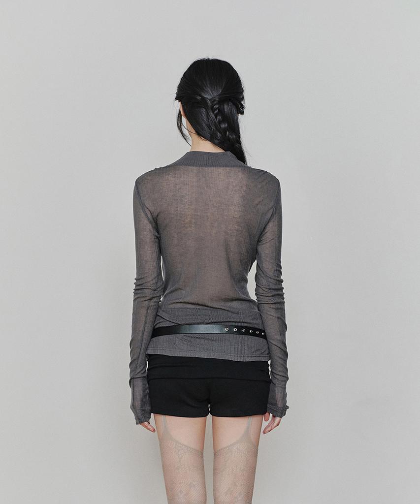 PAINORPLEASURE Lily Cowl Ribbon Top Charcoal