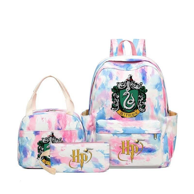 Large Capacity Schoolbag with Shoulder Strap; Student Three-piece Pencil Case Set