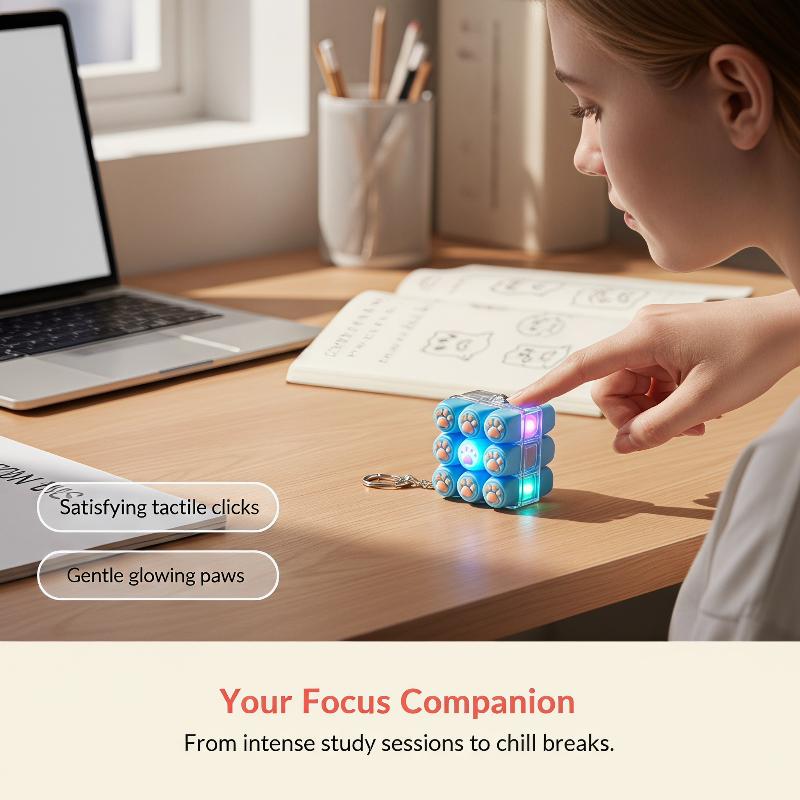 Niedliche Katzenpfote Mini-Tastatur Schlüsselanhänger RGB LED-Licht Stressabbau Rucksackanhänger Fidget Spielzeug für Jugendliche Erwachsene