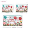 2D Kids Birthday Backdrop with Smiling Balloons, Flowers and Butterflies