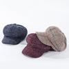 Woolen Plaid Octagonal Hat Thick Artist Hat Vintage Painter Caps  Winter
