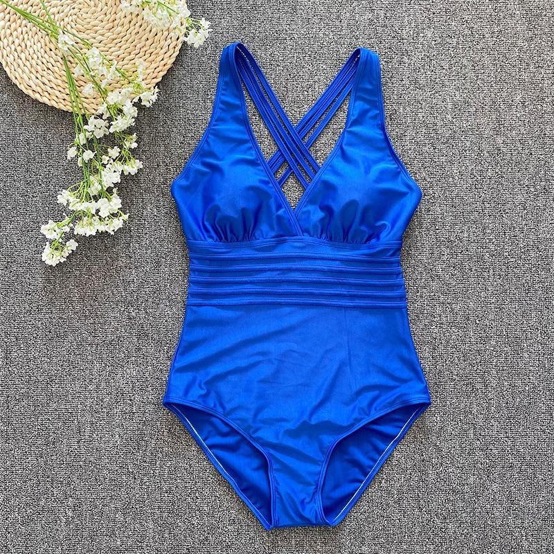 One Piece Swimsuit Women Cross Bandage Backless Swimwear Female Push Up Monokini Bathers Bathing Suits Beachwear Swim