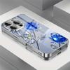 Stylish Crystal Blue Rose Pattern Electroplated Phone Case For Samsung Galaxy S25 S24 S23 Ultra Plus FE Tempered Glass Cover