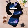 Girls Cartoon 2 Piece Outfits, Long Sleeve Crop Top + Spaghetti Strap Bodycon Dress, Eye‑Catching Floral Print Party Dress Set