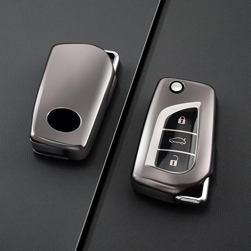 Metallic Gray Tpu For Toyota Camry Levin Corolla Reiz Highlander 2 3 Button Flip Folding Remote Car Key Case Cover Fob Holder