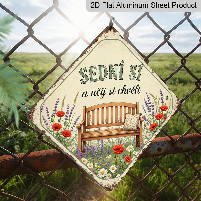 2D Flat - 1pc Vintage Relaxing Bench Themed Aluminum Sign, Czech Slogan Wall Art, Rustic Aluminum Plaque, Suitable for Garden, Yard, Patio, Home