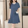 Women Casual Round Neck Summer Short Sleeve Dress