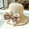 Summer Straw Hat With Large Brim And Bow Embroidery For Womens Sun Protection