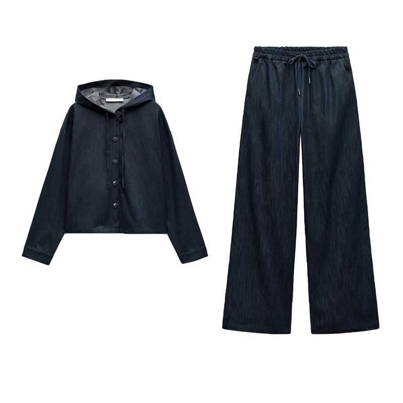 Spring New Women's Clothing Loose Hooded Denim Tops 3564181 Stripes Denim 3564180