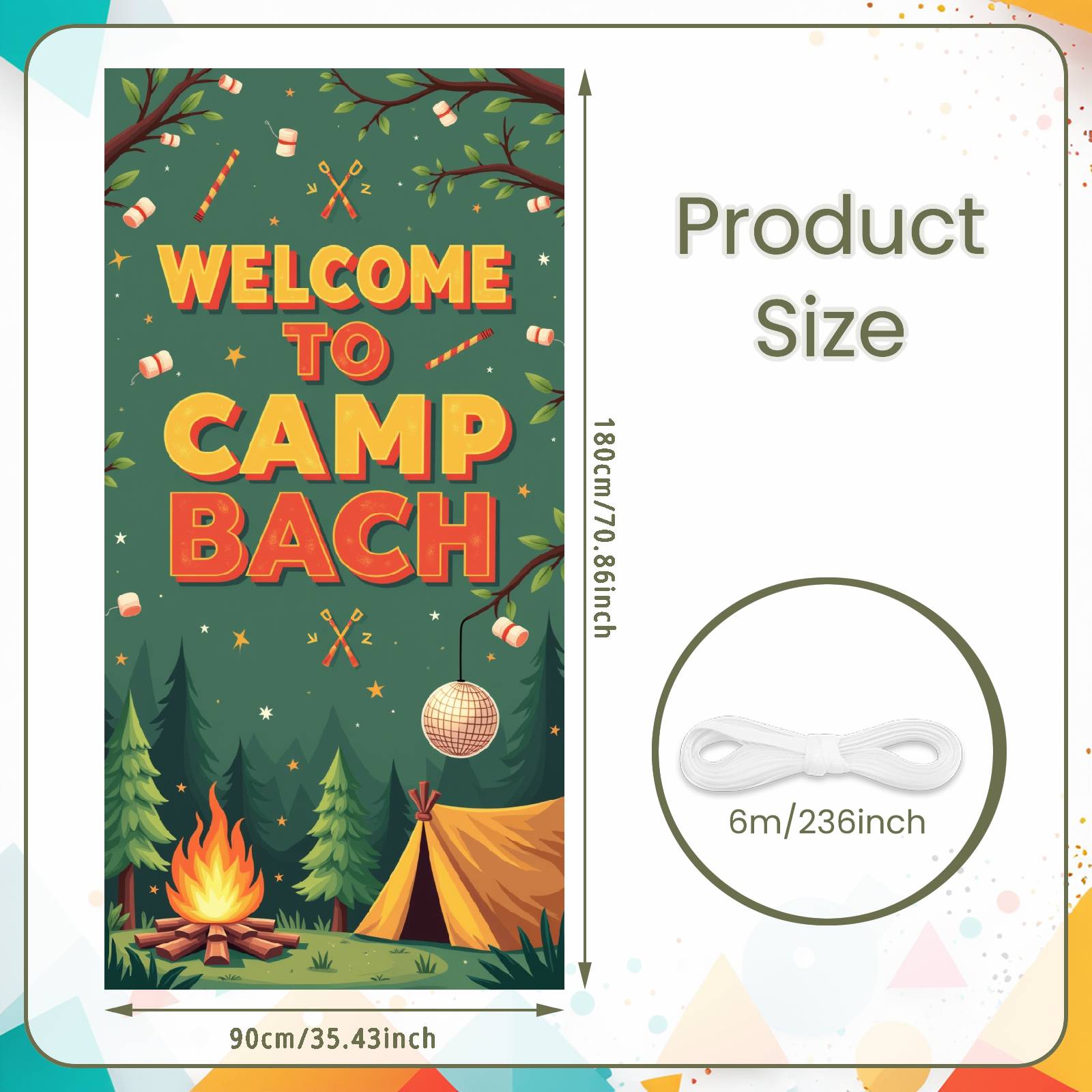 Camp Bach Display Marshmallow Ornament Camp Bach Banner Camp Celebration Banner Retro Font  For Nighttime Gathering