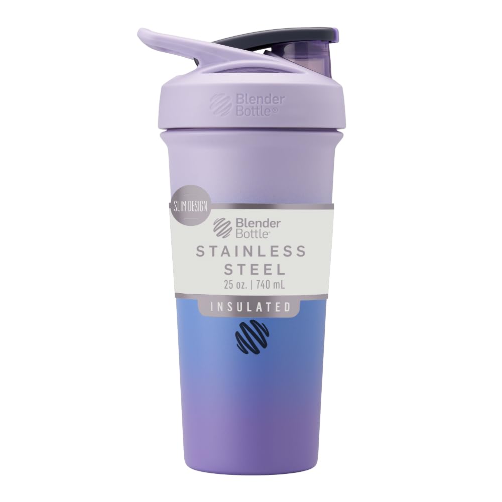 BlenderBottle Strada Изящный Нержавеющая Сталь 25 унций Шейкер для Протеина, Оригинальный Продукт BlenderBottle, Объем 740 мл (590 мл Отметки), Лавандовый Омбре, BBST