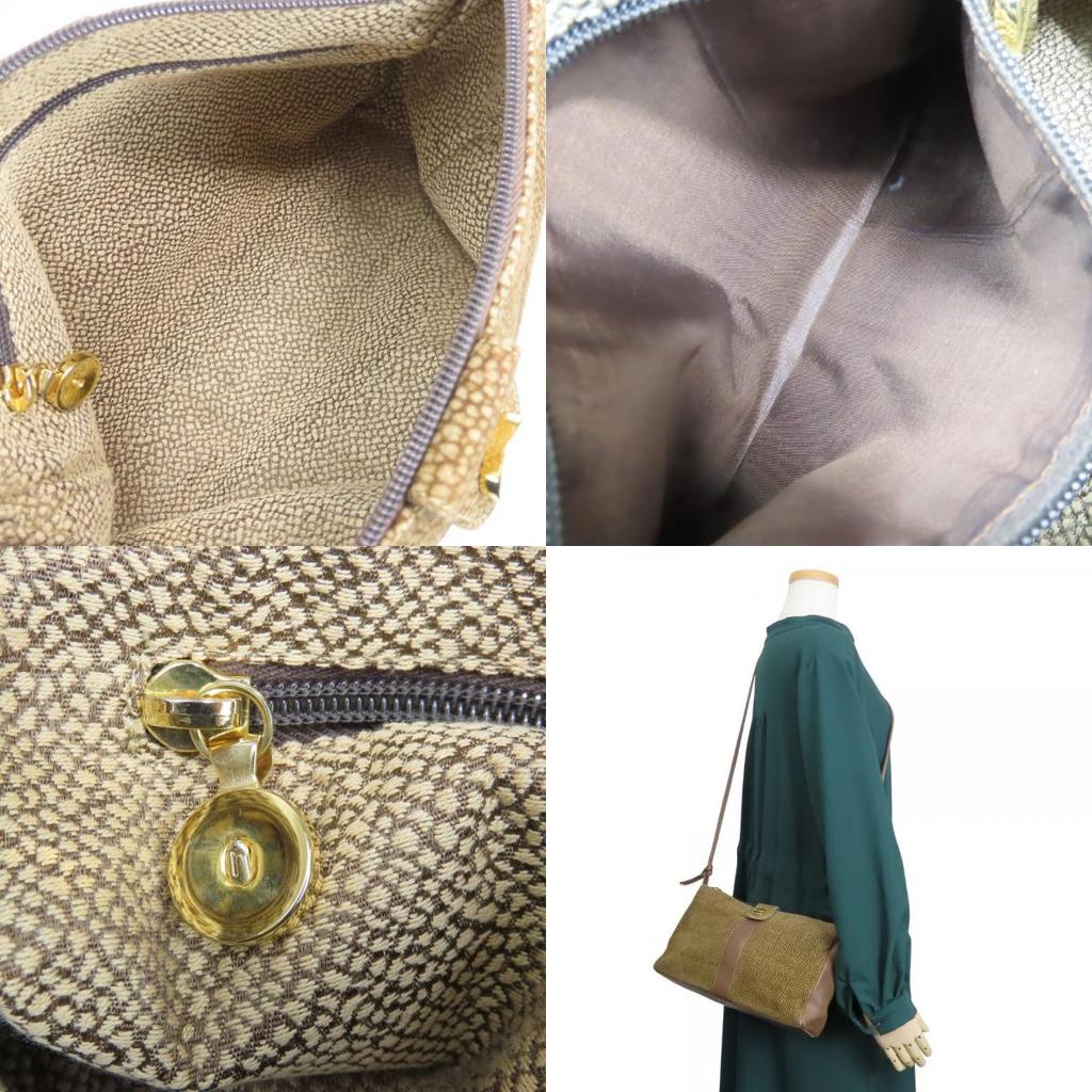 Used BORBONESE Shoulder Bag 913722 Suede/leather Brown Quail Pattern