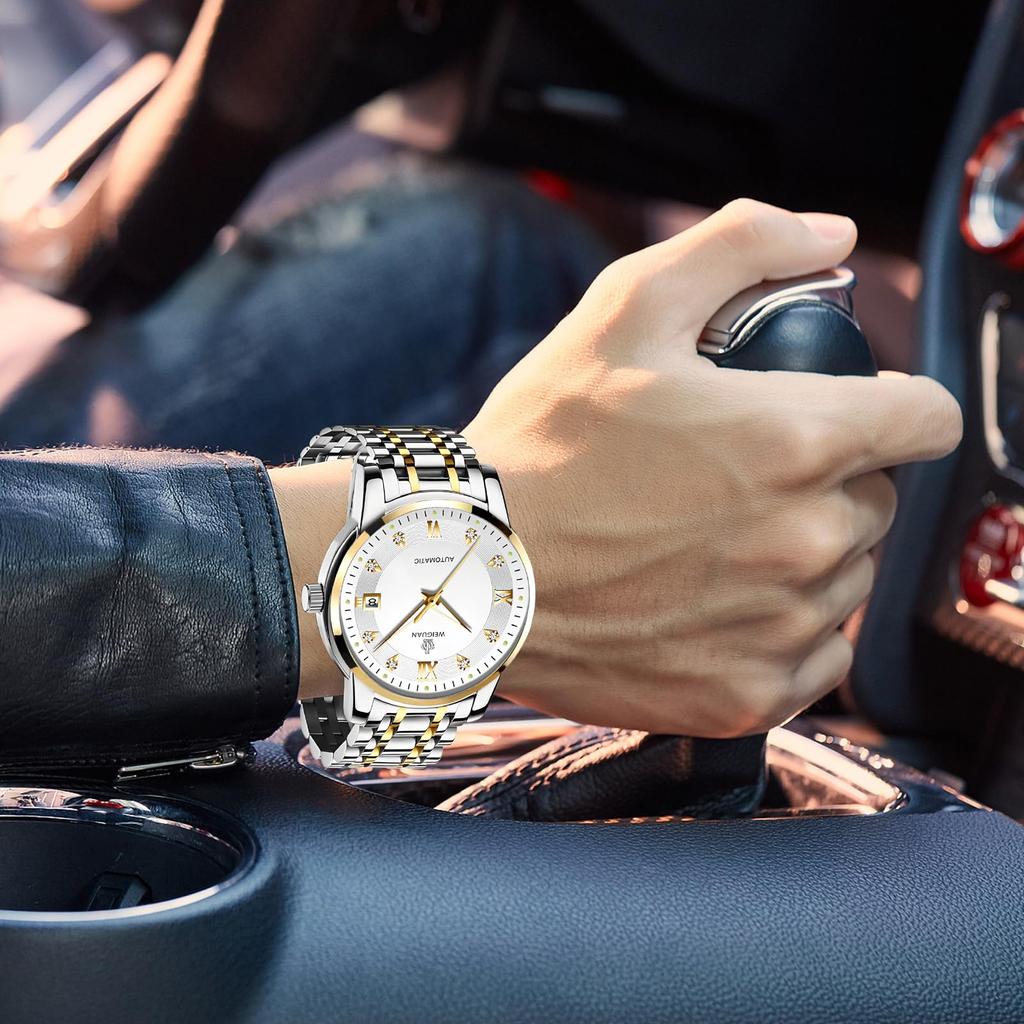 Reloj de Pulsera TeamSky Mecánico Automático Manual Acero Inoxidable Grande Día Regalo Plata, Reloj para Hombre, Mecánico, Acero, Resistente al Agua, Reloj, Acero, Luminoso,