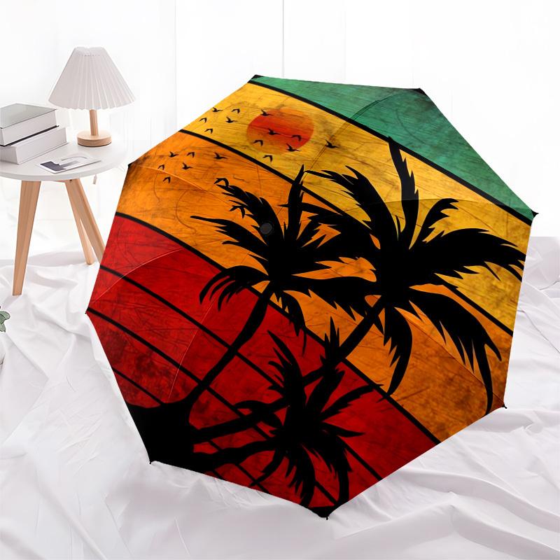

1pc Tropical Sunset with Palm Trees Umbrella with Plastic Handle,Compact & Stylish,Cartoon Pattern,Outdoor UmbrellaPT521