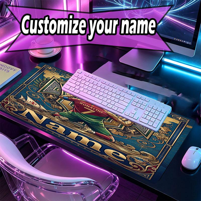 Custom Name Personalized Cristiano Ronaldo Pattern Mousepad, Laptop PC Desk Mat, Decorative Desk Mat for Home Keyboard Pad Gift