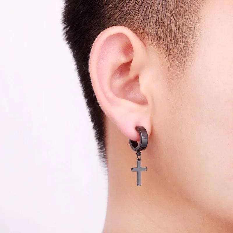 Goth Zircon Crystal Cross Drop Dangle Earring for Women Men Luxury Gold Silver Hoop Earrings Fashion Punk Jewelry