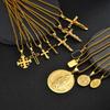 Men's Stylish Gold Color Necklace, Stainless Steel Geometric Cross Pendant Necklace, Vintage Fashion Jewelry Gift To Father