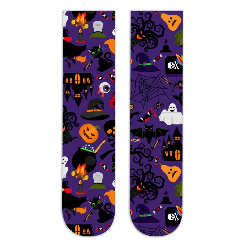 

1 пара телячих панчох із принтом на Хеллоуїн у довгих модних особистих шкарпетках з черепом і гарбузом фіолетовий