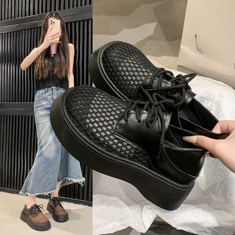 

Fashion Heightened Platform Two-Wear Breathable Mesh Loafers Women s 2025 Summer New Soft Sole Sandals 40 чёрный