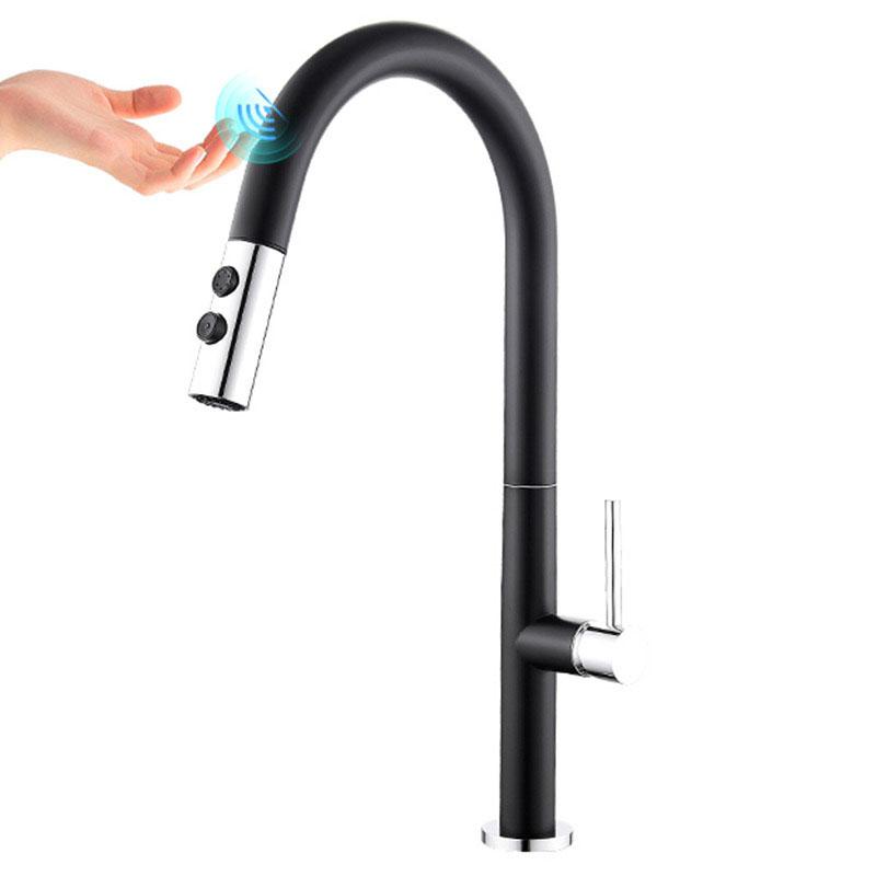 Black/White Smart Touch Pull Out Kitchen Faucets Crane For Sensor Water Mixer Kitchen Sink Tap 360 Rotation Sensor Kitchen Tap