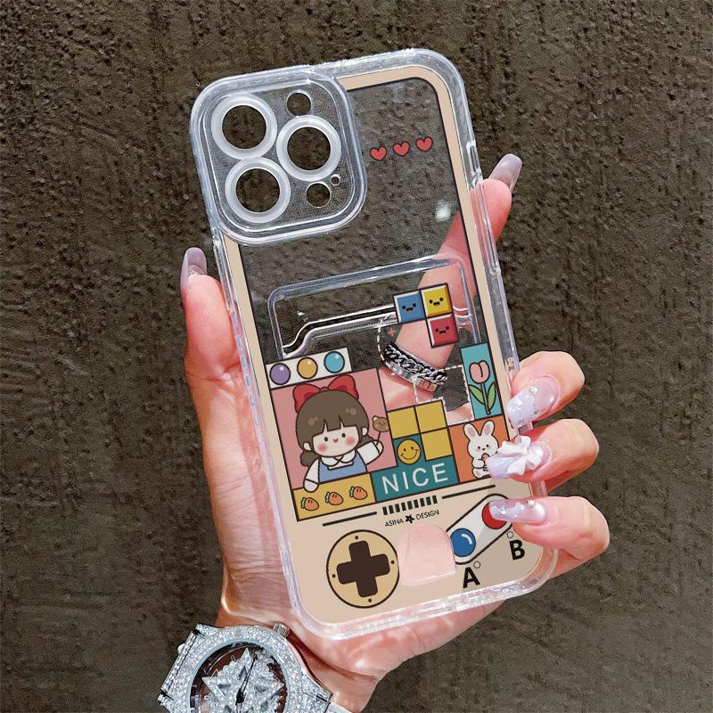 Card Slot Holder Silicone Wallet Pocket Case For Xiaomi Redmi Note 12 13 Pro Oppo A38 A58 A78 Vivo Y21 Y22 Samsung A54 A24 Cover Clear Phone Bumper