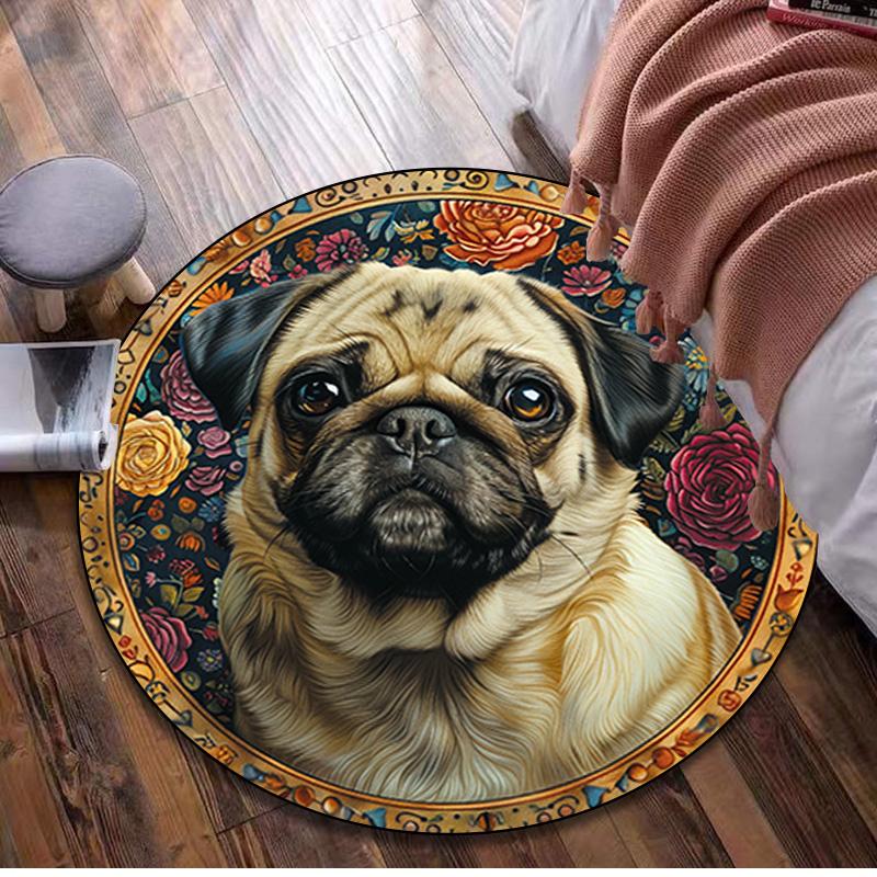 1Pc Animal Dog Circular Print Rug - Home Decoration Carpet For Living Room Bedroom Flooring Computer Chair Area Rug
