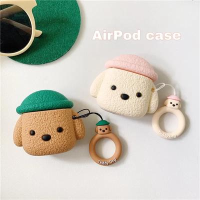 Cartoon Hat Teddy Puppy Couple BFF Headphone Cover For Apple AirPods1/2 Pro/Pro2 3 4 Silicone Drop-proof Soft Case