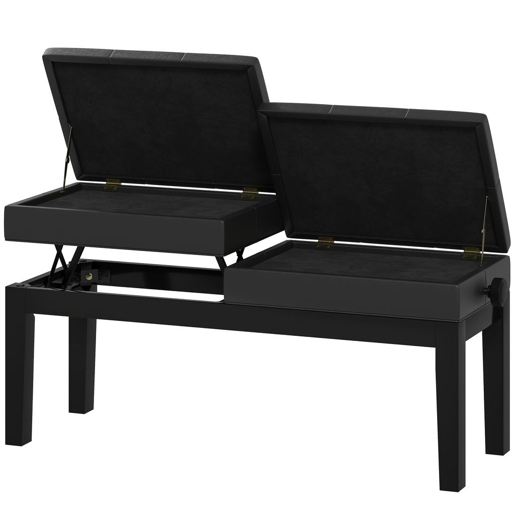Piano Bench, Piano Stool, Faux Leather, Adjustable Double Seat, Storage, Black